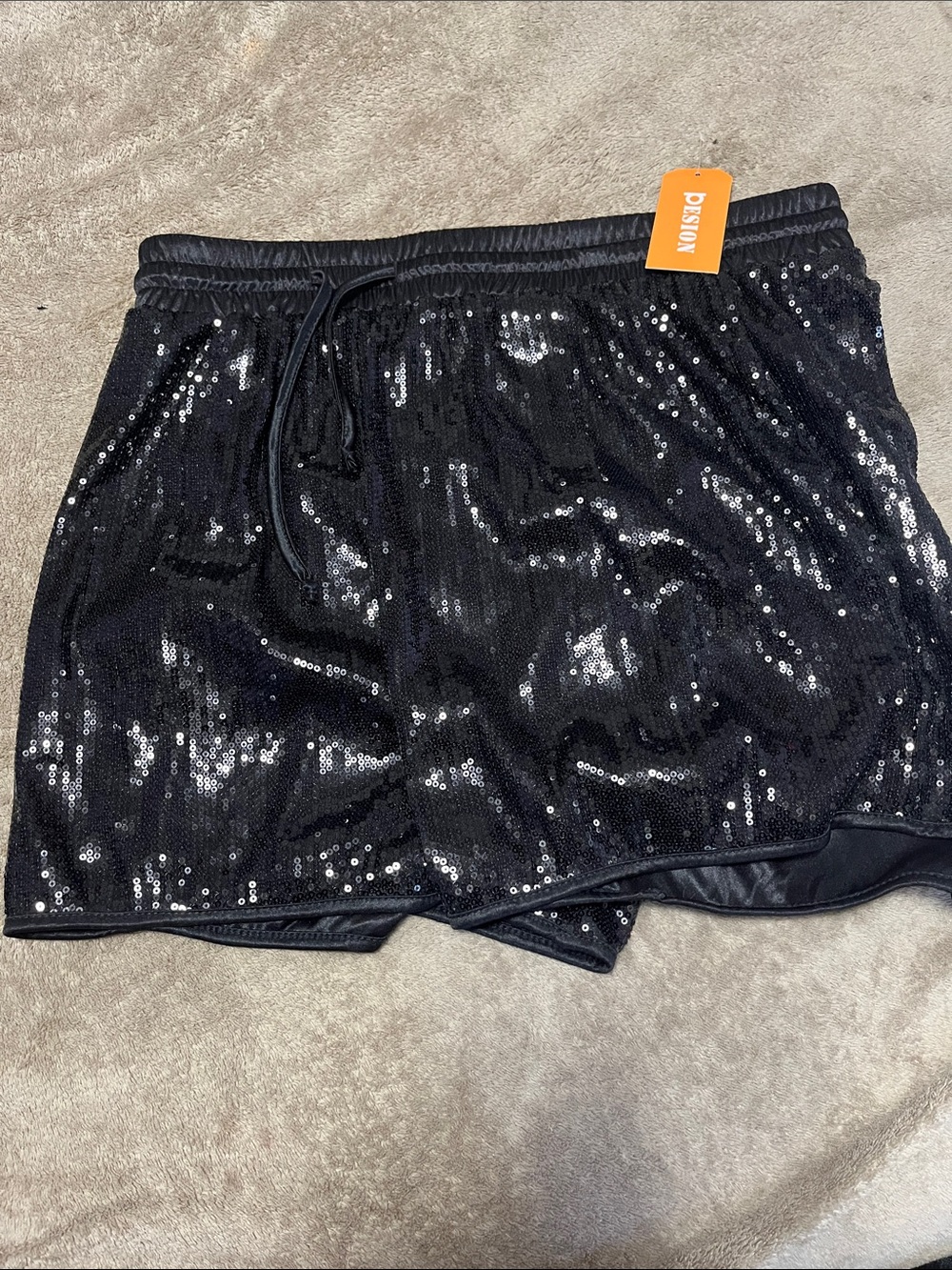 Black Sequin Skort with Drawstring Waist
